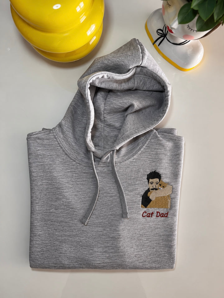 Felpa personalizzata con cappuccio e foto a colori, ricamo dettagliato, tessuto morbido grigio, ideale per casual e sportivo - 