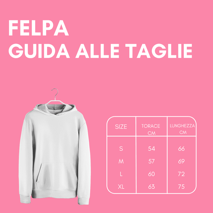 Guida alle taglie felpa con tabella di misure in centimetri, vestibilità e dimensioni