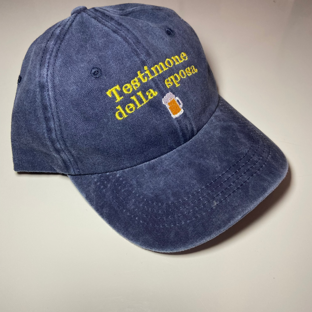 Cappello ricamato in cotone effetto vintage personalizzato, dettaglio ricamo