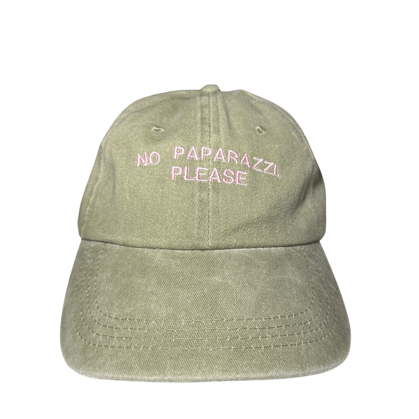 Berretto vintage cotone verde oliva con scritta rosa personalizzato, cappello a 6 sezioni regolabile con chiusura in velcro.