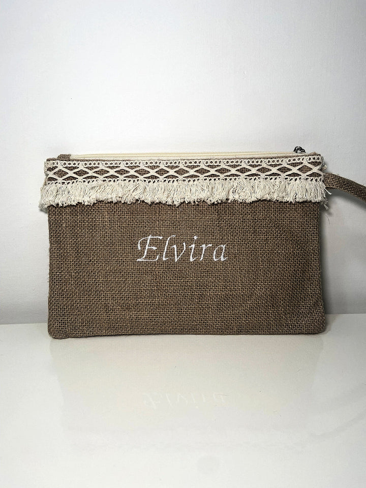 Pochette in juta con passamaneria personalizzata, vista 2