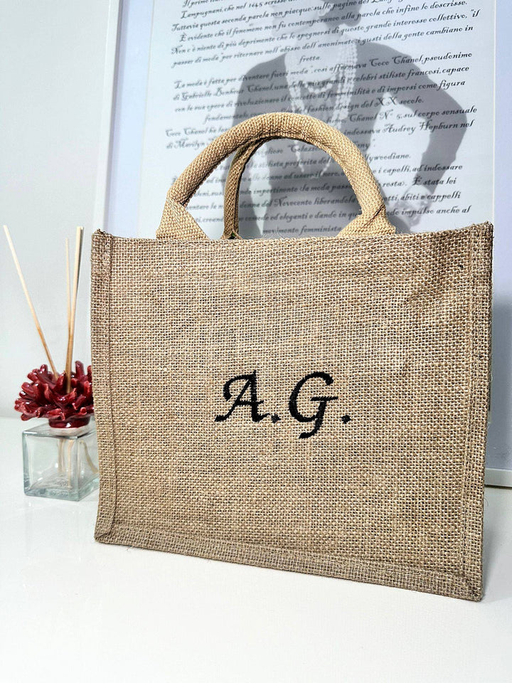 Borsa in juta Small personalizzata con nome ricamato, vista 2