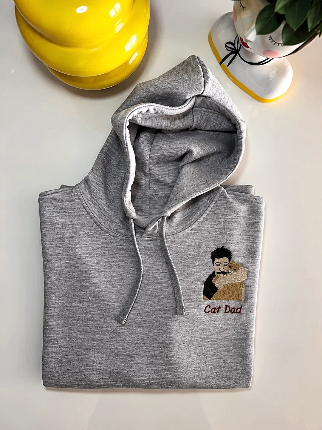 Felpa con cappuccio grigia personalizzata con foto a colori ricamata