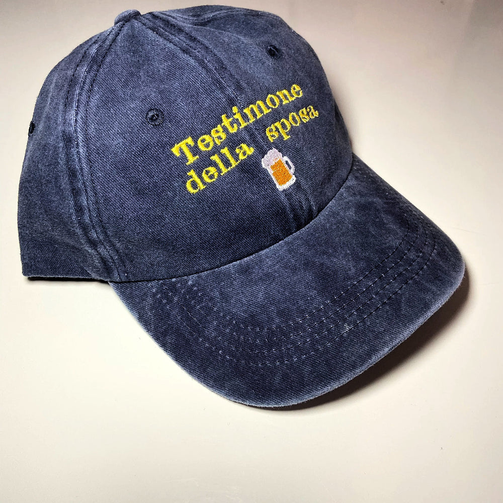 Cappello ricamato in cotone effetto vintage personalizzato, dettaglio ricamo